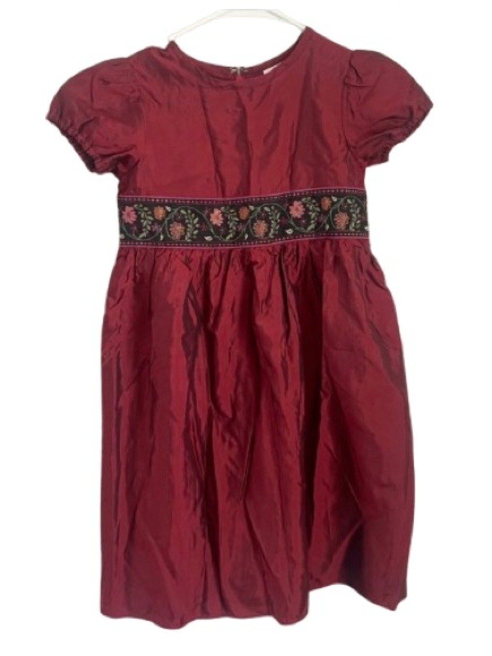 Hanna Andersson Girls Red Holiday Dress Puff Sleeve Embroidered Waist Size 6